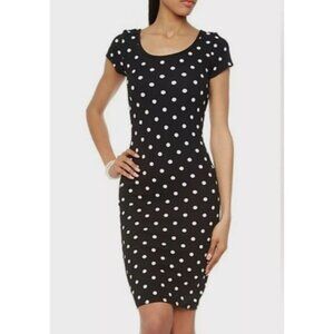 Velvet Torch Body Con Dress Women S Black White Polka Dot Short Sleeve Stretch
